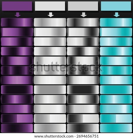 Purple Silver Chrome and Aqua Blue Metallic Gradient Swatch Collection.