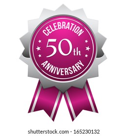 Purple silver fifty year anniversary badge with ribbon