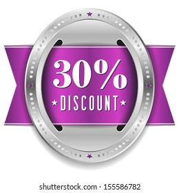 Purple silver thirty percent discount badge