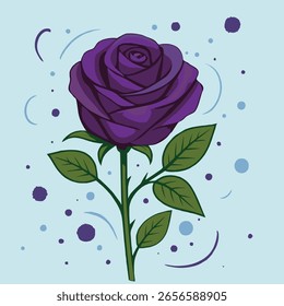 
Rosa simples roxa com caule e folhas