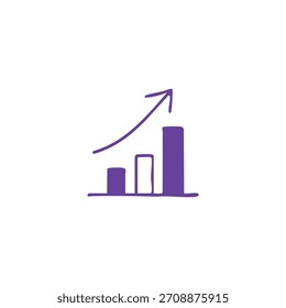 Eine violette Skizze eines einfachen Balkendiagramms, das auf weißem Hintergrund nach oben zeigt.