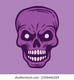 purple Skull hand drawn illustrations for stickers, logo, tattoo etc