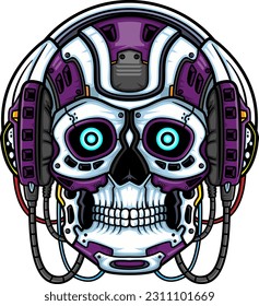 Purple Skull head robot mascot character of illustration