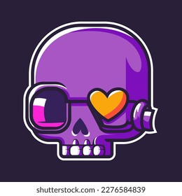 purple skull with heart eye