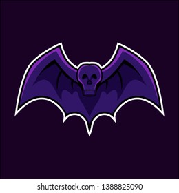 Purple skull mascot with bat wings logo