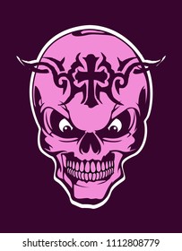 purple skull with tribal