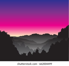 Purple sky and big mountain vector background