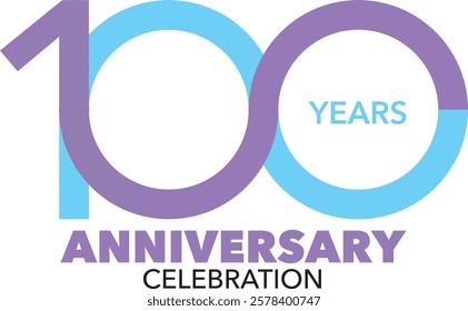 purple and sky blue color number 100 with word years sky blue color and word anniversary celebration are at the bottom.