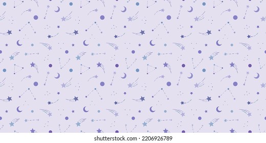 Purple sky seamless pattern, vector background with stars