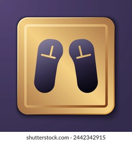 Purple Slipper icon isolated on purple background. Flip flops sign. Gold square button. Vector Illustration