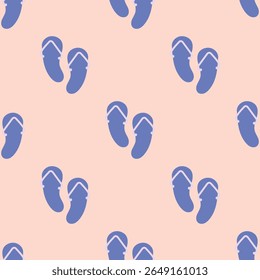 Pantufas roxas sobre um fundo rosa claro. Verão padrão sem costura para roupas, tecido, papel de parede, pano de fundo, decoração de casa, livro de capa e arte da parede. 