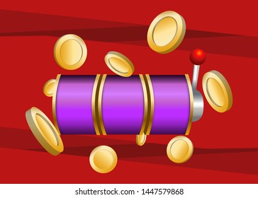 Purple Slot Machine Slots Reel With Coins Jackpot Spin Gambling Vector Illustration