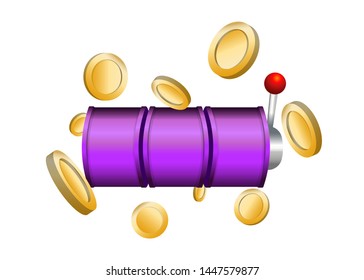 Purple Slot Machine Slots Reel With Coins Jackpot Spin Gambling Vector Illustration