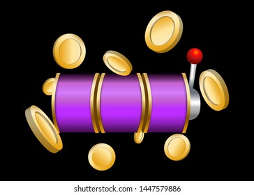 Purple Slot Machine Slots Reel With Coins Jackpot Spin Gambling Vector Illustration