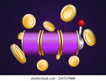 Purple Slot Machine Slots Reel With Coins Jackpot Spin Gambling Vector Illustration