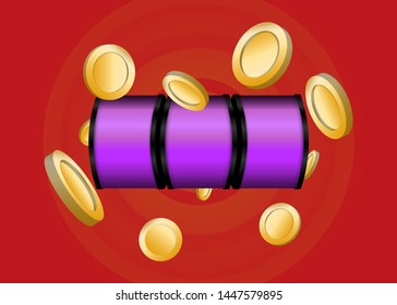 Purple Slot Machine Slots Reel With Coins Jackpot Spin Gambling Vector Illustration