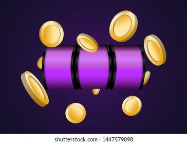 Purple Slot Machine Slots Reel With Coins Jackpot Spin Gambling Vector Illustration
