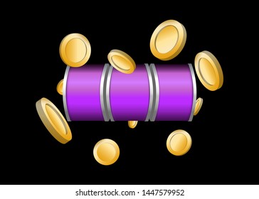 Purple Slot Machine Slots Reel With Coins Jackpot Spin Gambling Vector Illustration