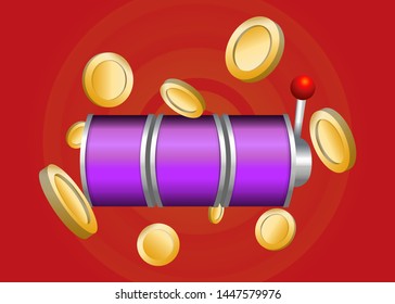 Purple Slot Machine Slots Reel With Coins Jackpot Spin Gambling Vector Illustration