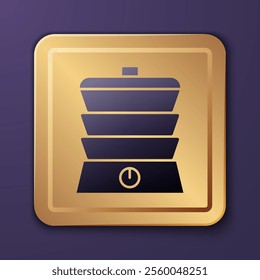 Purple Slow cooker icon isolated on purple background. Electric pan. Gold square button. Vector