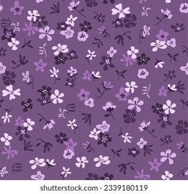 Flores moradas sobre fondo violeta profundo. Patrón veloz.