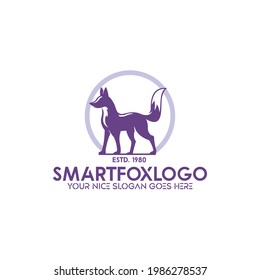 purple smart and elegant fox logo,  silhouette of standing fox vector illustrations