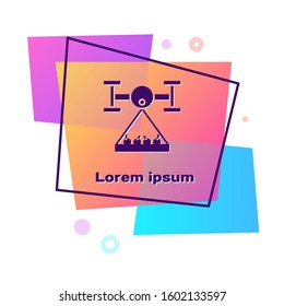 Purple Smart farm with drone control collects harvest icon isolated on white background. Innovation technology for agricultural company. Color rectangle button. Vector Illustration