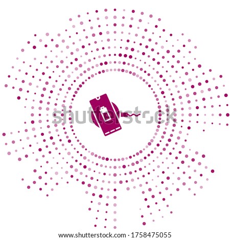Purple Smartphone charging on wireless charger icon isolated on white background. Charging battery on charging pad. Abstract circle random dots. Vector Illustration