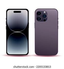 Purple Smartphone, Model Phone 14 PRO, IT Industry Novelty, Original Wallpaper, Mockup For Web Design On A White Background - Vector Illustration