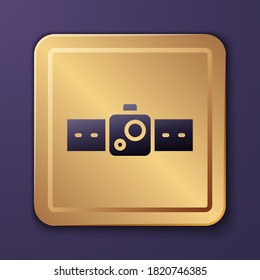 Purple Smartwatch icon isolated on purple background. Gold square button. Vector Illustration