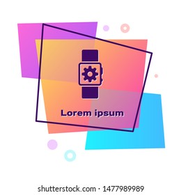 Purple Smartwatch setting icon isolated on white background. Smart watch settings. Color rectangle button. Vector Illustration