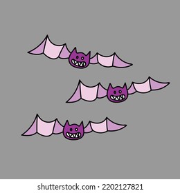 Purple smiling bat Vector Illustration. Halloween item for design. Editable colored vector. 