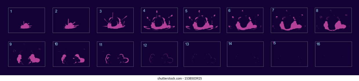 Purple smoke animation. Smoke blast animation effect. Dust blast effect Sprite sheet for games, cartoon or animation – Vector