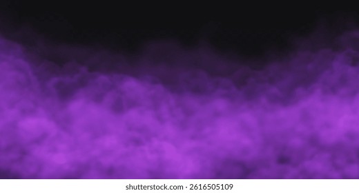 Purple smoke cloud on black transparent background. Fog vector effect.