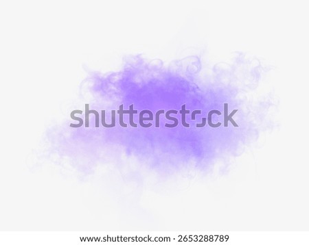 Purple smoke cloud, steam with soft texture on white background. Abstract air effect for background compositions, overlay effects and modern digital projects.