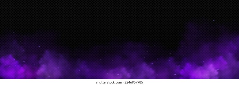 Purple smoke frame isolated on transparent background. Realistic vector illustration of color clouds with overlay effect. Gender party, disco, celebration, nightclub banner design element