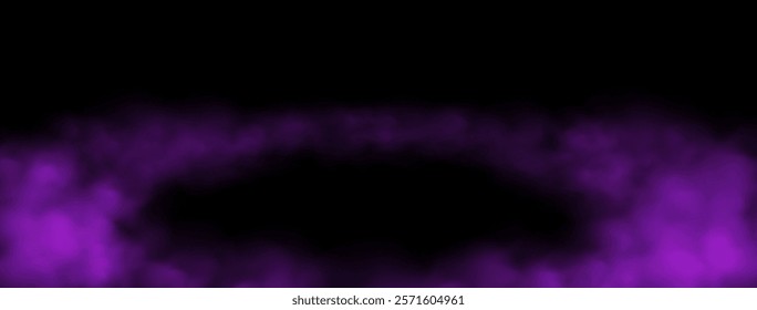 Purple smoke on the floor, mist in the room or on the stage. Fog atmosphere effect. Vector