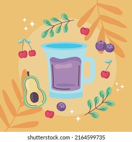 purple smoothie and fruits poster
