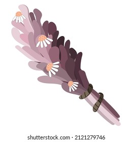 violettes Schmuckstück mit wilden weißen Kamillenblumen