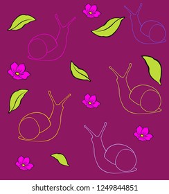 Purple. Snail pattern beauty spring violet flowers decor vector illustration. Viola. Garden collection. Greeting card, invitation, postcard, print, design, element. Magenta, pink color background