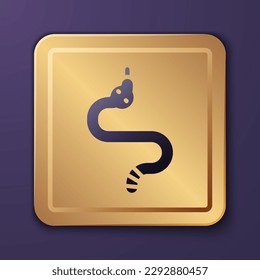 Purple Snake icon isolated on purple background. Gold square button. Vector