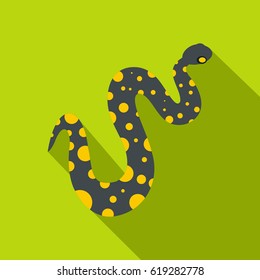Purple snake with yellow spots icon. Flat illustration of purple snake with yellow spots vector icon for web