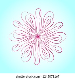 Purple snowflake on blue background.Style Design for Labels, Badges and Icons, Flyer.Decorative element of pattern, print.