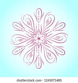 Purple snowflake on blue background.Style Design for Labels, Badges and Icons, Flyer.Decorative element of pattern, print.