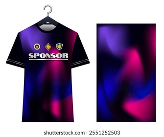 Purple soccer jersey, Football shirt. Neon gradient soccer jersey, Psychedelic soccer jersey, Modern sports jersey. Dynamic football kit, Sporty apparel, Athlete wear.