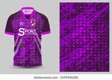 The purple soccer jersey with graphic pattern features an intricate pattern consisting of geometric shapes and lines. The purple soccer jersey is eye-catching with graphic details and a modern design.