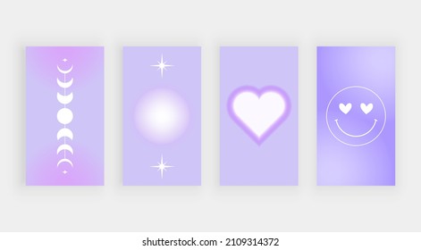 Purple social media backgrounds for stories with blur effect and hearts