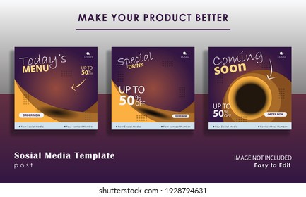 Purple social media template, for restaurant. Eps 10