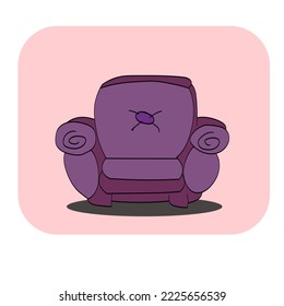 Purple sofa animated in line art style. Icon isolated on white background. Vector.