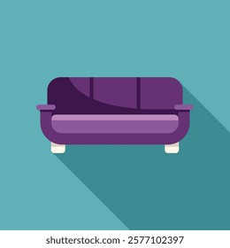 Purple sofa icon in flat style with long shadow, furniture for living room